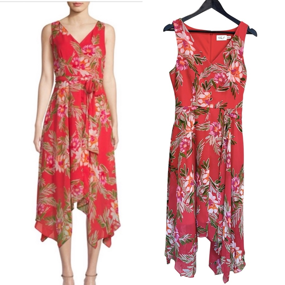 Eliza J Bold Floral Print Faux Wrap Midi Dress